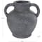10.5" Black Ceramic Textured Whitewashed Vase with Handles